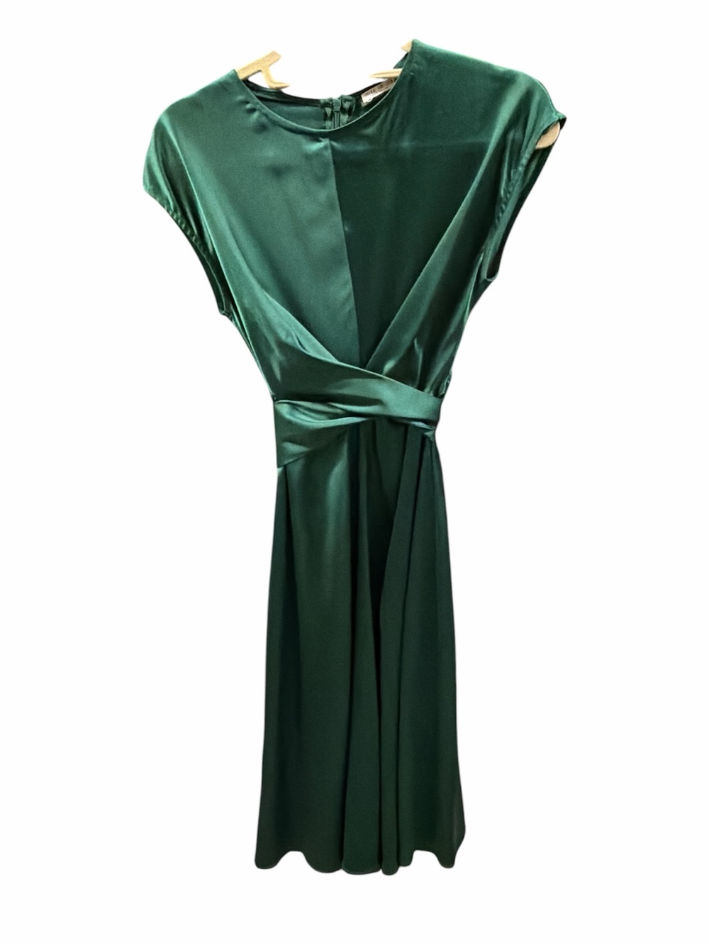Emerald Green Draped Satin Midi Dress
